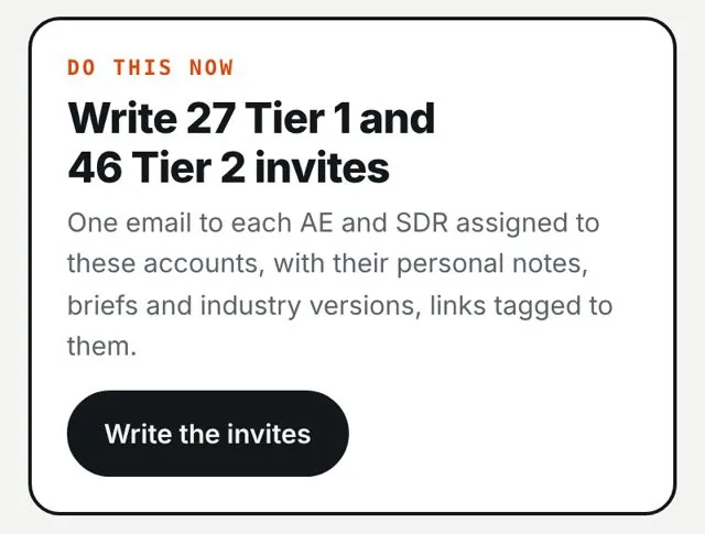 One click writes every Tier 1 and Tier 2 invite